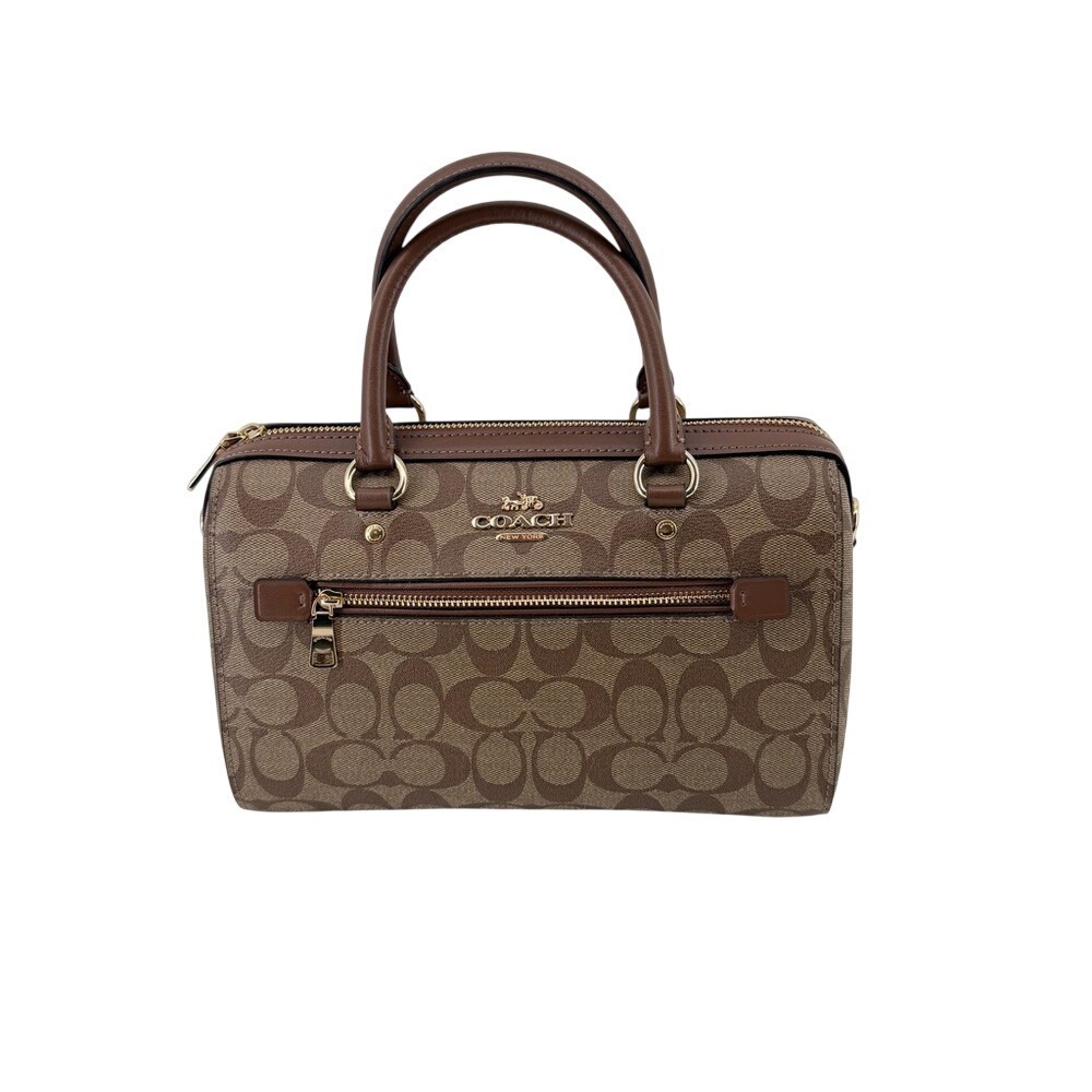 Coach Rowan Satchel Signature Canvas Khaki Saddle Brown F83607 Crossbody Bag